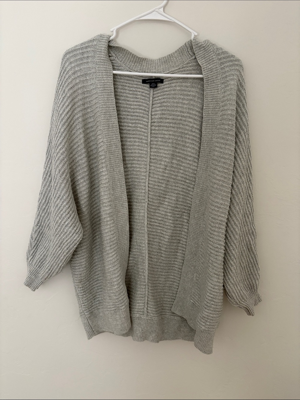 American Eagle Outfitters Light Gray Open-Front Ribbed Cardigan